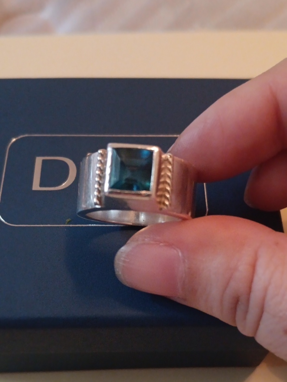 Sterling Silver Men's Ring with Blue Topaz Stone 925 SDN